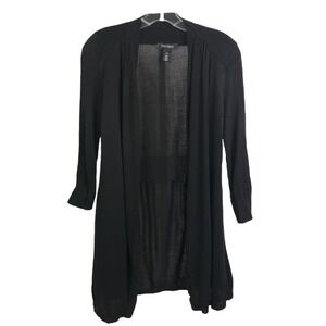 White House Black Market Womens Cardigan Sweater Black Open Front Long Sleeve XS